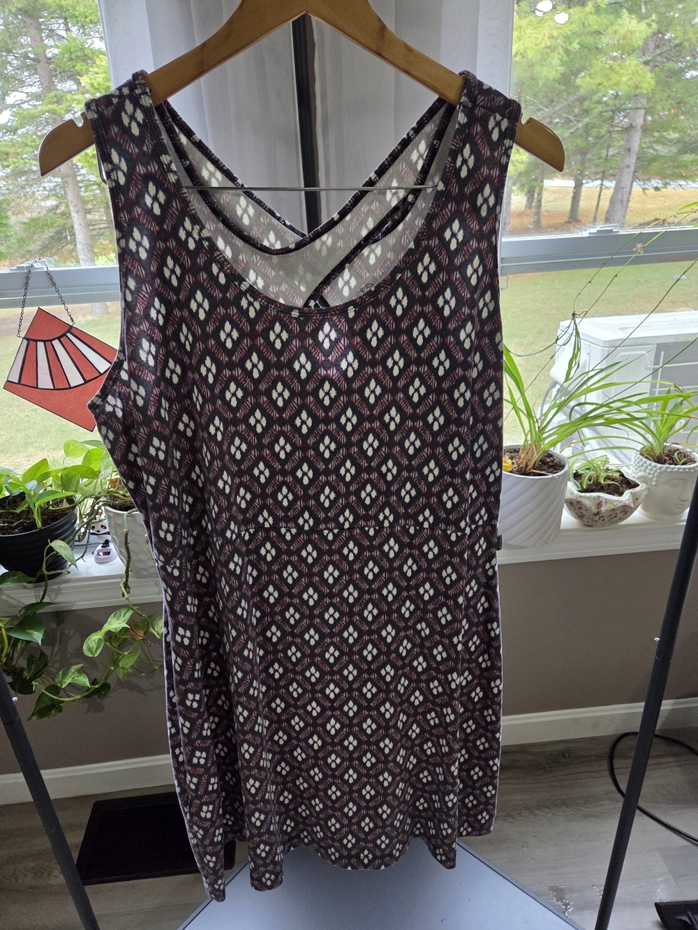 Eddie Bauer Sleeveless Geometric Tank Dress in Burgundy and Ivory